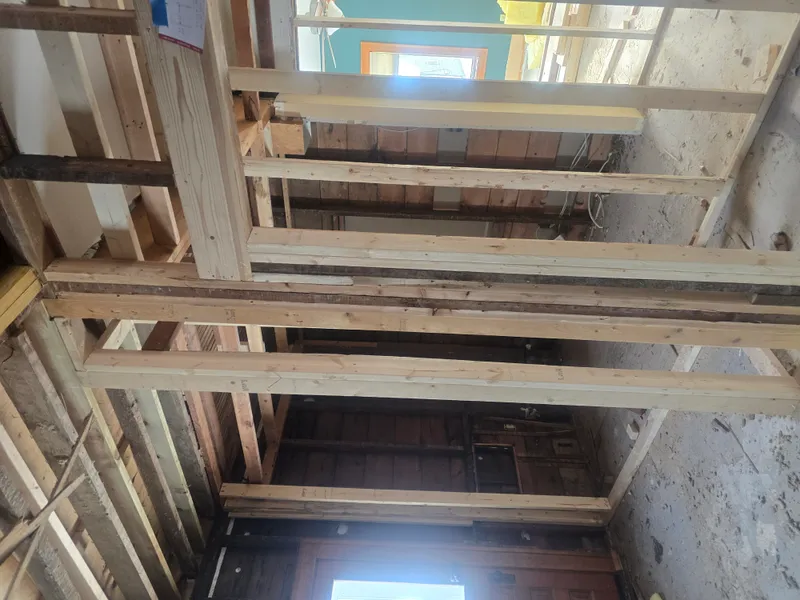 Subfloor exposed during renovation debris cleanup