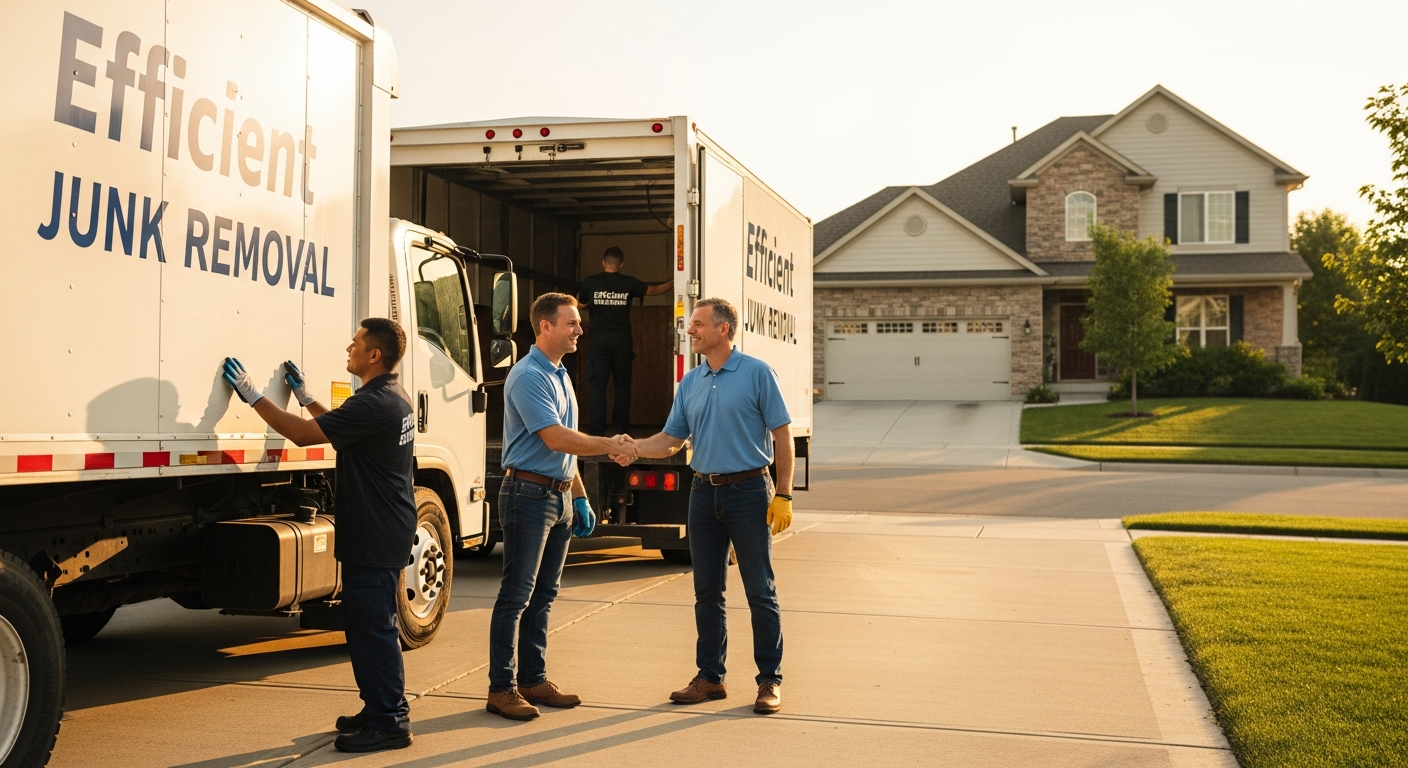 Junktastic Removal crew with happy customer after completing a job